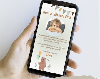 Digitale Einladung Kindergeburtstag | personalisierte Canva Vorlage |  Template Download | digital versenden | eCard | Fotoeinladung