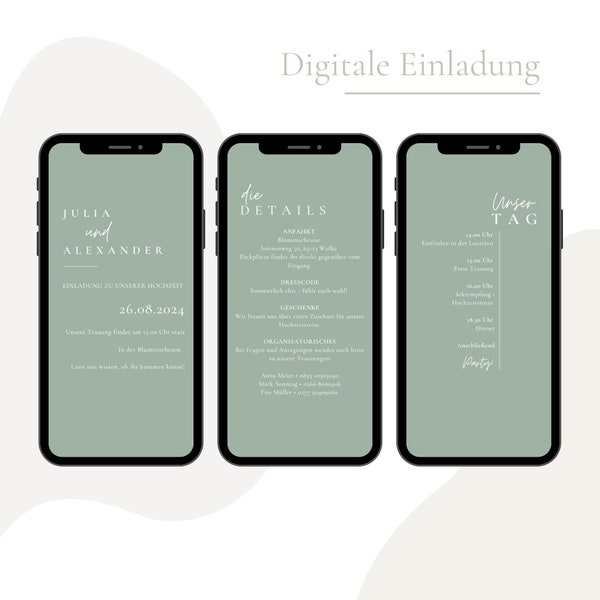 Minimalistische Elektronische Hochzeitseinladung I Hochzeit Digital I Online Einladungen I Smartphoneeinladung Whatsapp Einladung eCard Foto