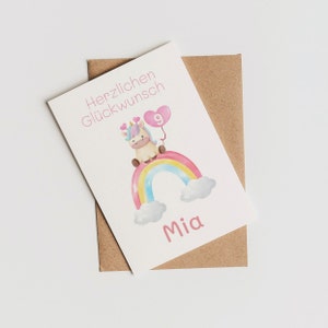 Zum 3. 4. 5. 6. 7. 8. 9. 10. 11. 12. Geburtstag | Postkarte| Einhorn Regenbogen | Baby  Mädchen | Grundschule | personalisiert | Geschenk