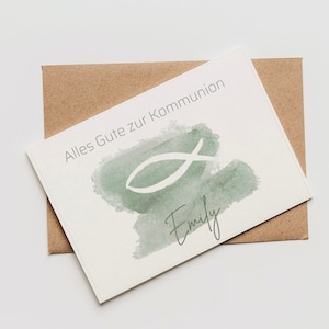 Karte zur Kommunion Konfirmation Firmung Taufe Postkarte Glückwunschkarte Mädchen Junge personalisiert A6Fisch Christ Geschenk Bild 1