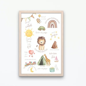 Affirmationsposter für Kinder "Boho Aquarell" DIN A2 IA3I A4 I positive Glaubenssätze I Emotionen I Gefühle leben IGroße Poster Kinderzimmer