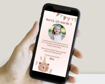 Digitale Einladung Kindergeburtstag | personalisierte Canva Vorlage |  Template Download | digital versenden | eCard | Fotoeinladung