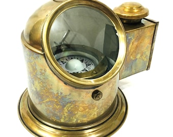 Vintage Marine Binnacle Boat Oil Lamp Brass Nautical Ship Compass Antique Gimbal nautical antique brass compass - wedding Gift for her