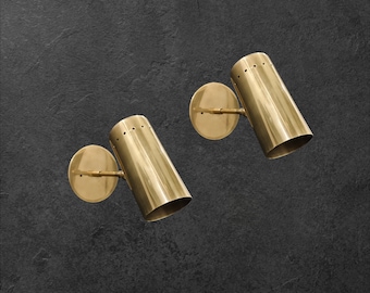 Pair of Raw brass Cylinder wall sconce - Modern wall sconce - Italian wall sconce - Italian brass light - Vanity lamps - Bedside lights