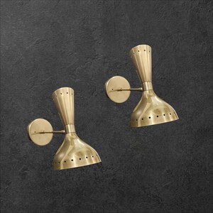 Paar rauwe koperen Diabolo wandkandelaars - Halverwege de eeuw wandkandelaar - Moderne wandkandelaar - Italiaanse wandlamp - Italiaans koperen licht - wandkandelaar