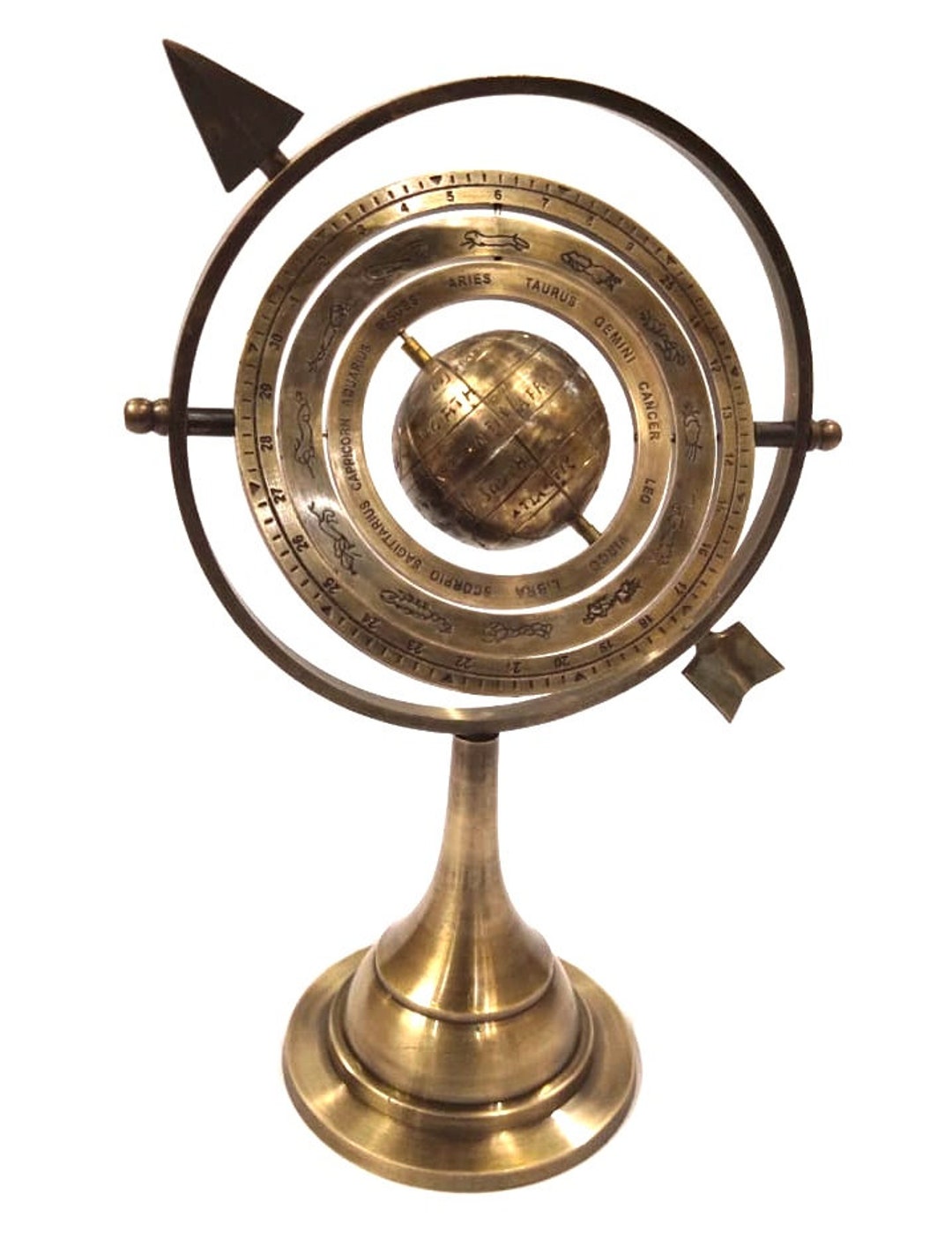 10 Antique Brass Armillary Sphere With Sundial Arrow Nautical Maritime