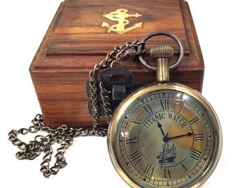 Personalized Brass pocket watch titanic pocket watch antique pocket watch with hard wood box - Baptism gift - anniversary gift - father day