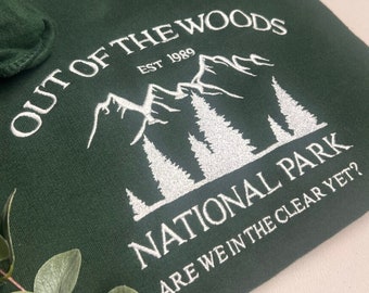 GREEN Out of the woods embroidered Sweater / Jumper / Hoodie Retro vintage trendy eras  style present gift lover Swiftie gift love TTPD TV