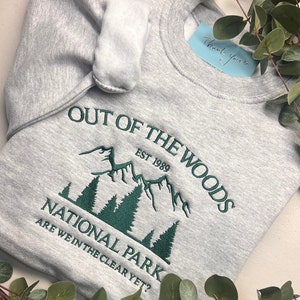 GREY Out of the woods embroidered Sweater / Jumper /Hoodie Retro vintage trendy eras style him her present gift Valentine Lover Swiftie gift