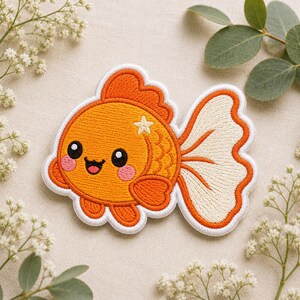 Goldfish Iron-On Patch, Orange Fish Embroidered Applique