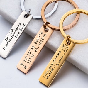 Drive Safe Keychain Custom Engraved Stainless Steel Rectangle Keychain Personalized Bar Keychain for Christmas Handwriting Keychain