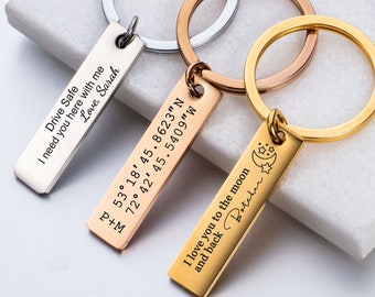 Drive Safe Keychain Custom Engraved Stainless Steel Rectangle Keychain Personalized Bar Keychain for Christmas Handwriting Keychain