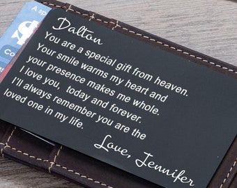 Engraved Wallet Card, Metal Wallet Insert, Personalized Message Card, Long Distance Relationship, Dad Birthday Gift,Fathers Day Gift for Him