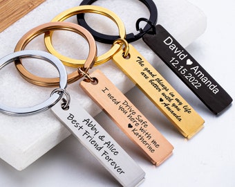 Personalisierte Schlüsselbund gravierte Schlüsselbund Edelstahl Schlüsselanhänger Drive Safe Keychain gravierter Schlüsselring Custom Bar Keychain Metallschlüsselkette