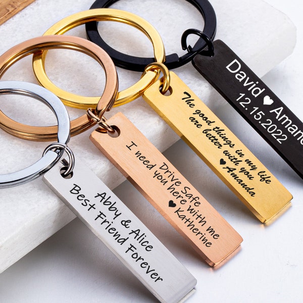 Personalisierte Schlüsselbund gravierte Schlüsselbund Edelstahl Schlüsselanhänger Drive Safe Keychain gravierter Schlüsselring Custom Bar Keychain Metallschlüsselkette