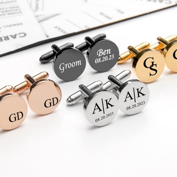 Monogrammed Gold Cufflinks with Initials Personalized Cufflinks Custom Engraved Cufflinks Wedding Gifts for Men Dad Father Groom Groomsmen