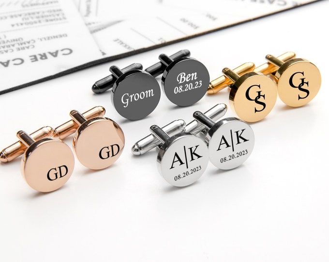 Monogrammed Gold Cufflinks with Initials Personalized Cufflinks Custom Engraved Cufflinks Wedding Gifts for Men Dad Father Groom Groomsmen