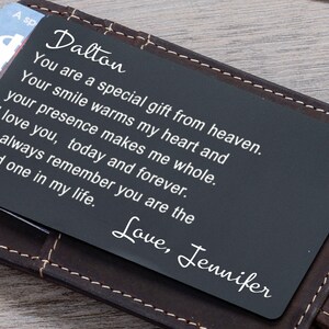 Personalized Metal Wallet Insert Card with Any Text Laser Engraved Wallet Card Personalized Message Card Custom Wallet Insert Hubby Gift image 3