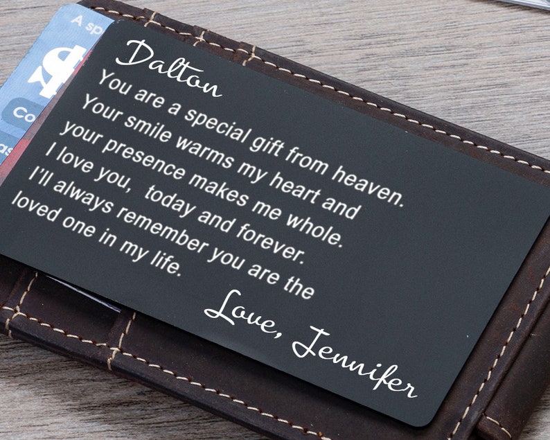 Personalized Metal Wallet Insert Card with Any Text Laser Engraved Wallet Card Personalized Message Card Custom Wallet Insert Hubby Gift image 3