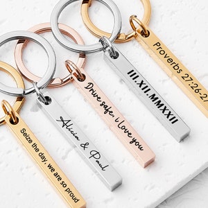 Drive Safe Keychain Custom Engraved Stainless Steel 3D Bar Keychain,Personalized Name Keychain with Wedding Date for Couple,Anniversary Gift