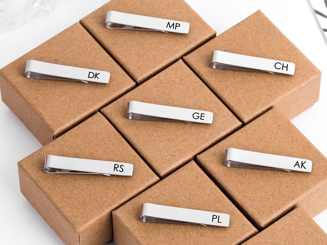 Groomsmen Tie Clip Set, Custom Tie Bar, Personalized Wedding Gift for