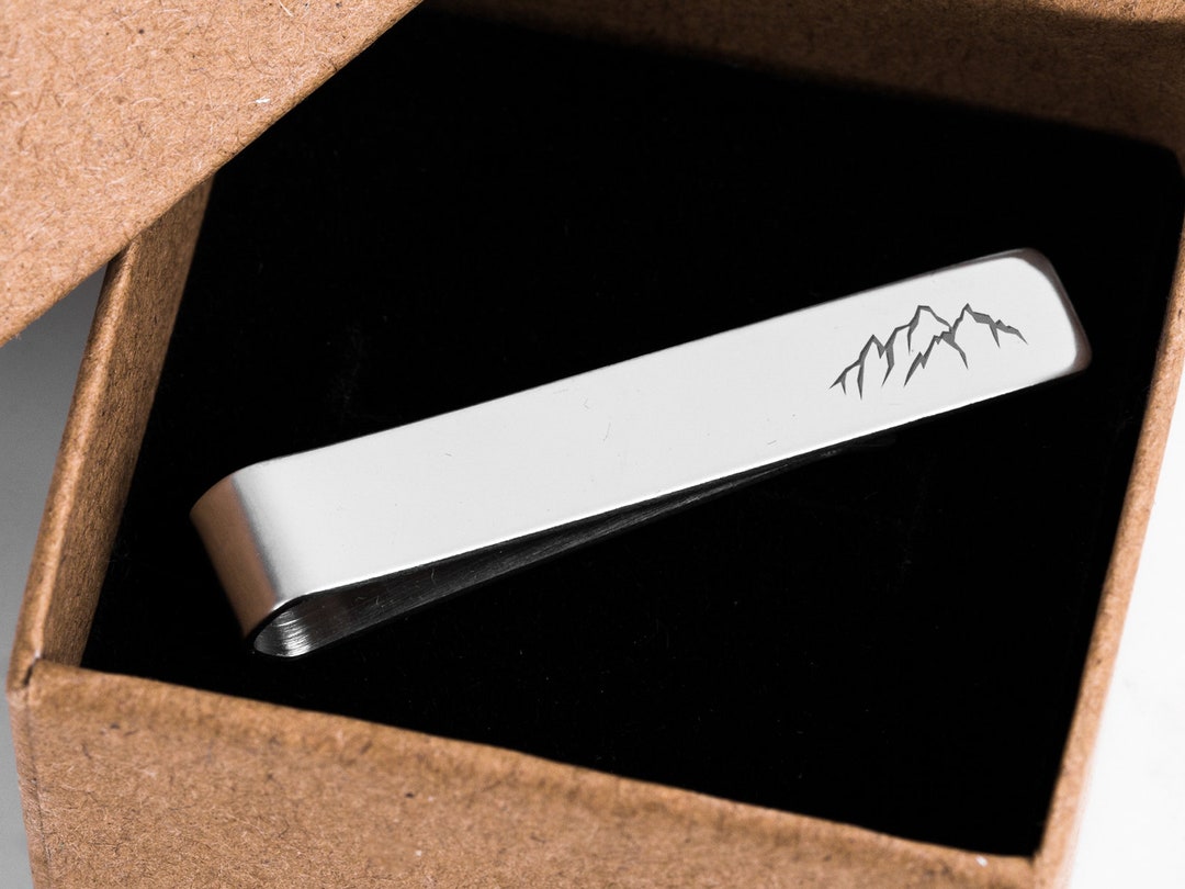 Mountain Tie Clip Groomsmen Personalized Tie Clip Engraved Tie Clip