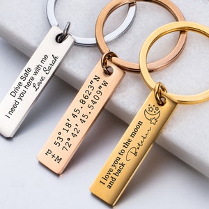 Personalized Keychain Engraved Keychain Stainless Steel keychain Drive Safe Keychain Engraved Keyring Custom Bar Keychain Metal Key chain image 2