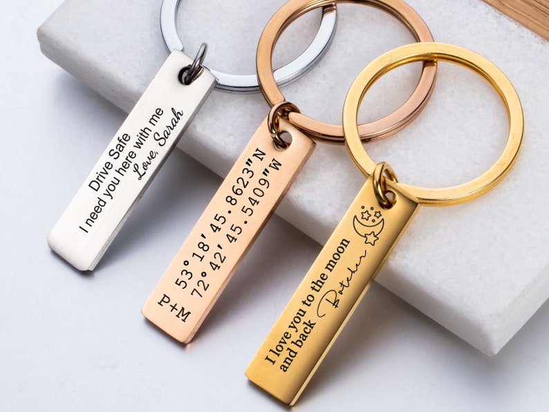 Personalized Keychain Engraved Keychain Stainless Steel keychain Drive Safe Keychain Engraved Keyring Custom Bar Keychain Metal Key chain image 2