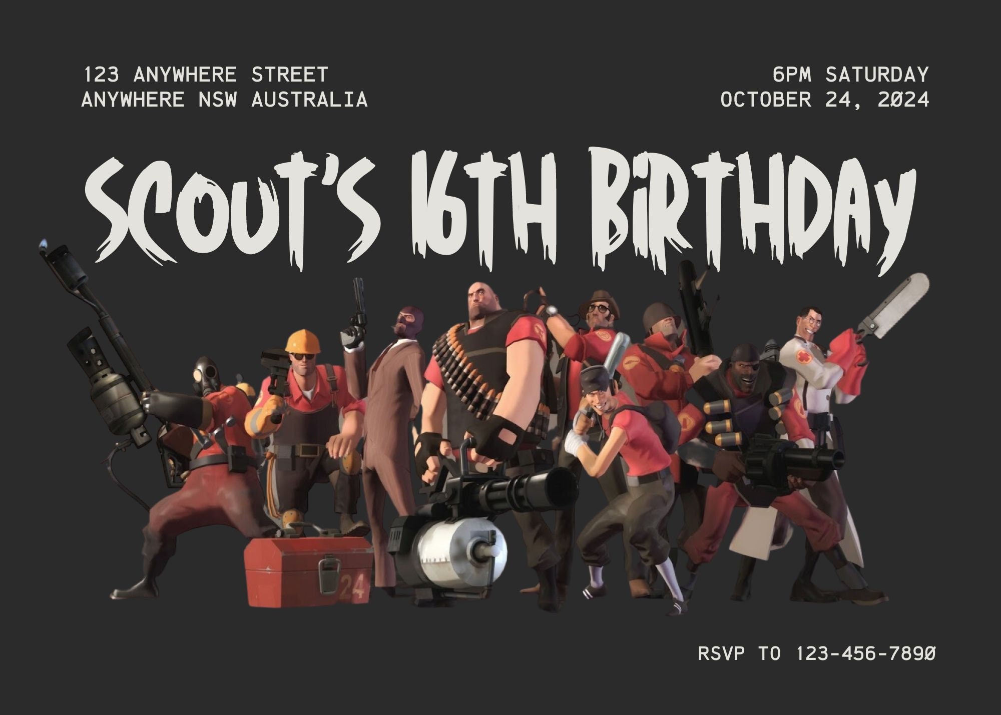 Team Fortress 2 Birthday Party Invitation Fully Editable Made With