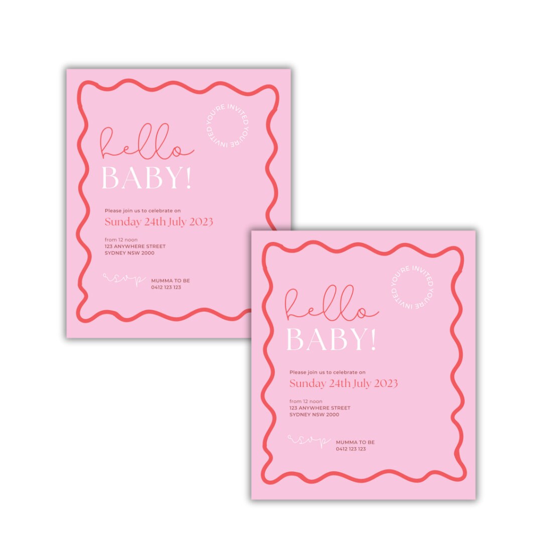 Pink and Red Baby Shower Invite Template, Retro Baby Shower Card With