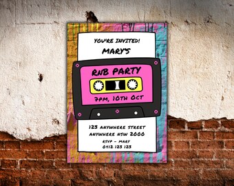 RnB Retro 80s Cassette Mix Tape Birthday Party Invitation - Fully Editable, made with Canva