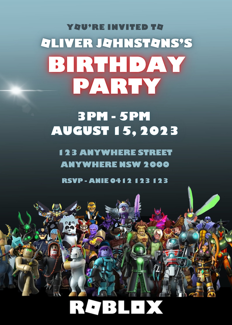 ROBLOX Birthday Party Invitation Printable Downloadable Etsy