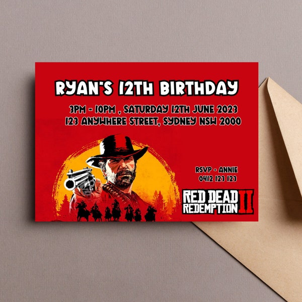 Red Dead Redemption Birthday Party Invitation - Customisable, Fully Editable, Immediate Download