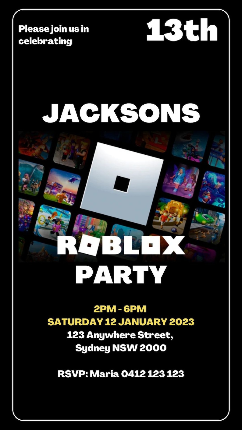 ROBLOX Birthday Party Invitation Gift Card Style Etsy