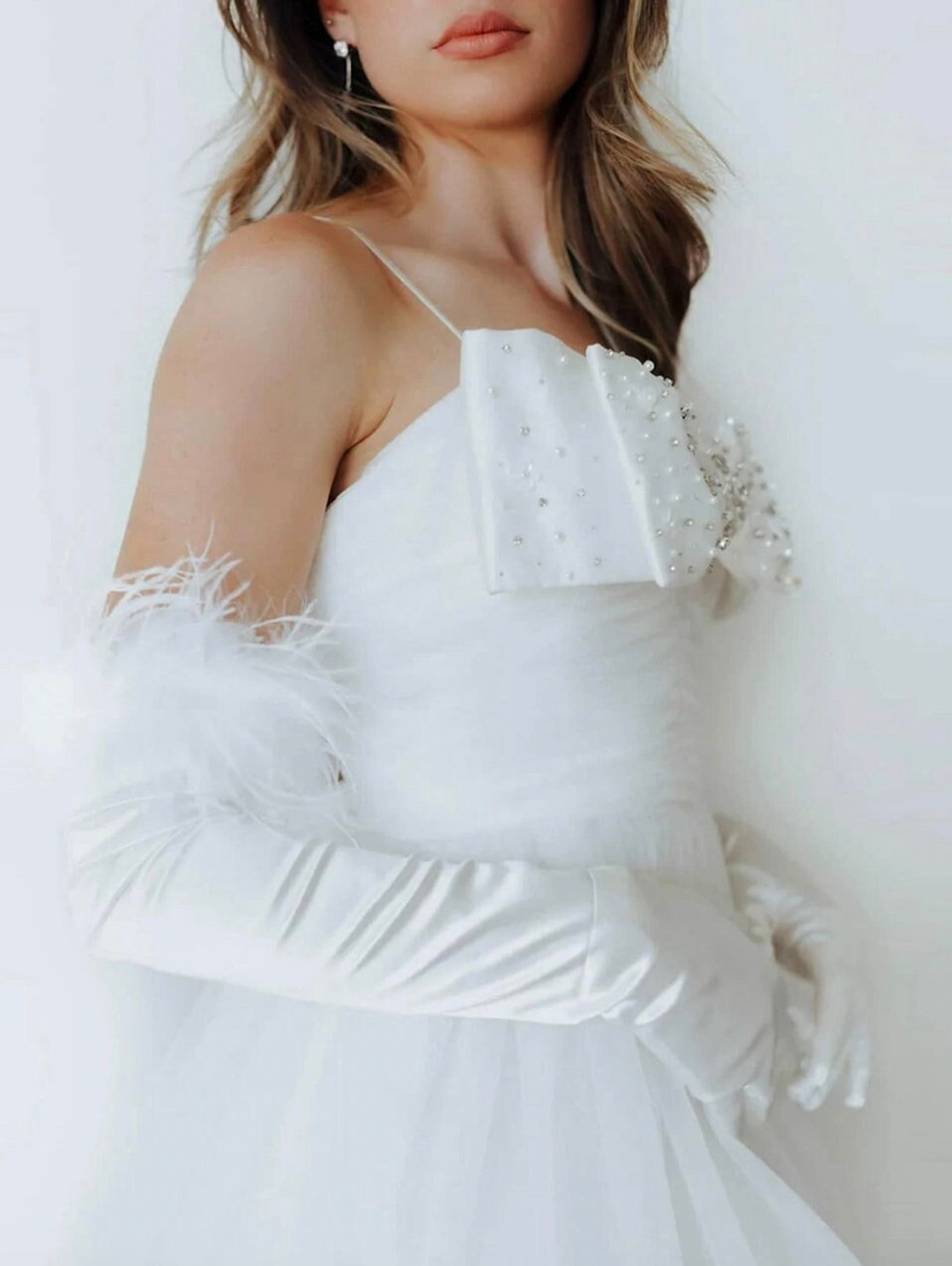 White Feather Wedding Gloves Feather Bridal Gloves Bridal Etsy