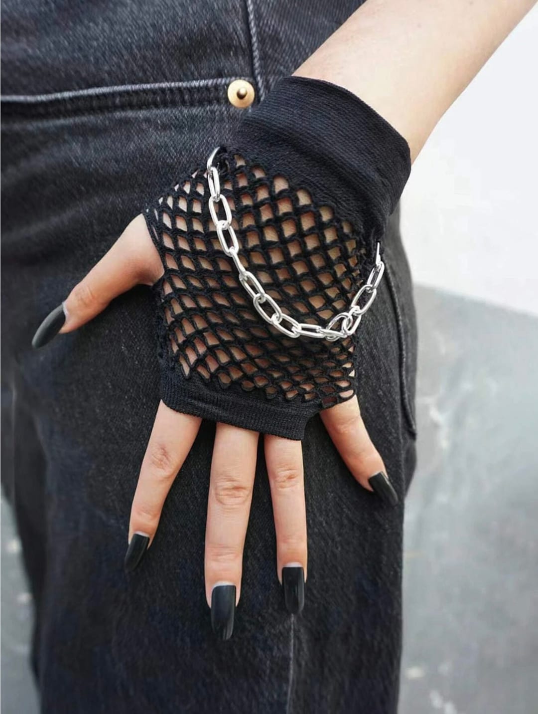 Chain Black Gloves Party Gloves Gloves for Women Etsy