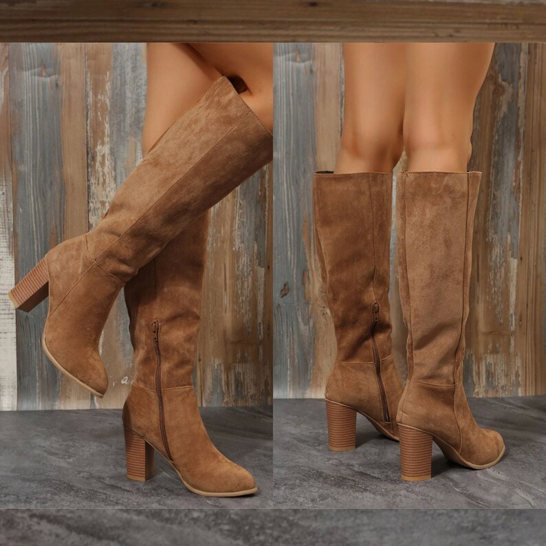 Point Toe Chunky Heeled Sock Boots Knee Sock Books Winter Etsy