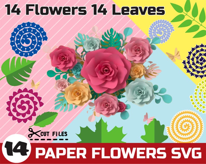 Paper Flower & Leaf SVG Bundle, Rolled Flower Svg 3d Flower Svg, Cut