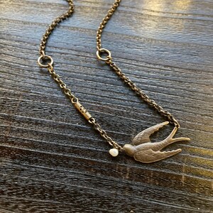 Brass Flying Bird and Freshwater Pearl Artisan Handmade Necklace