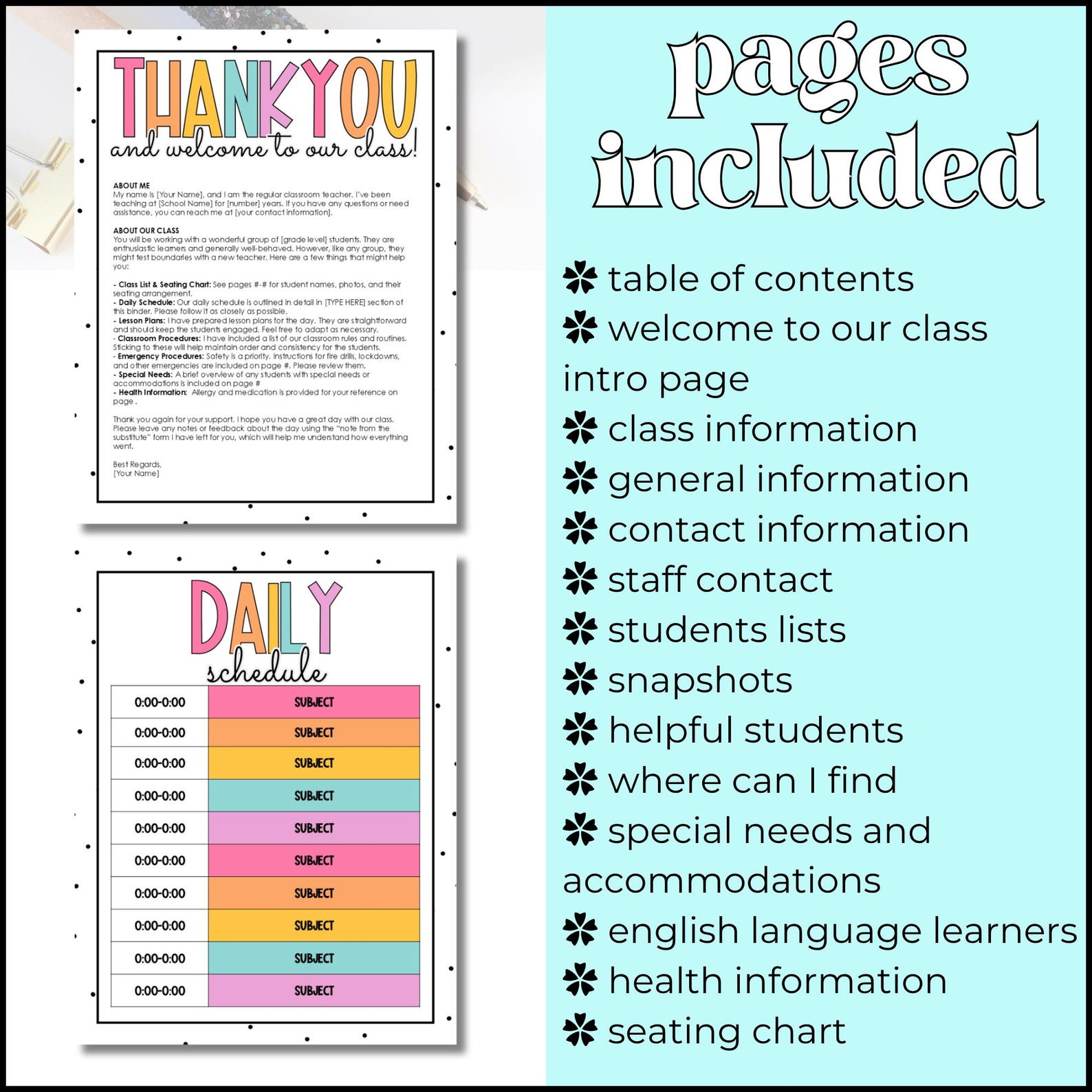 Substitute Binder Template | Editable | Classroom Management | To-do ...