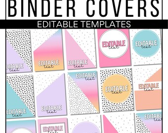 May include: A collection of colorful binder covers with editable text. The covers feature geometric designs, gradients, and polka dots in pastel colors. The text "EDITABLE text" is visible on each cover. The top of the image reads "HARMONY HUES BINDER COVERS".