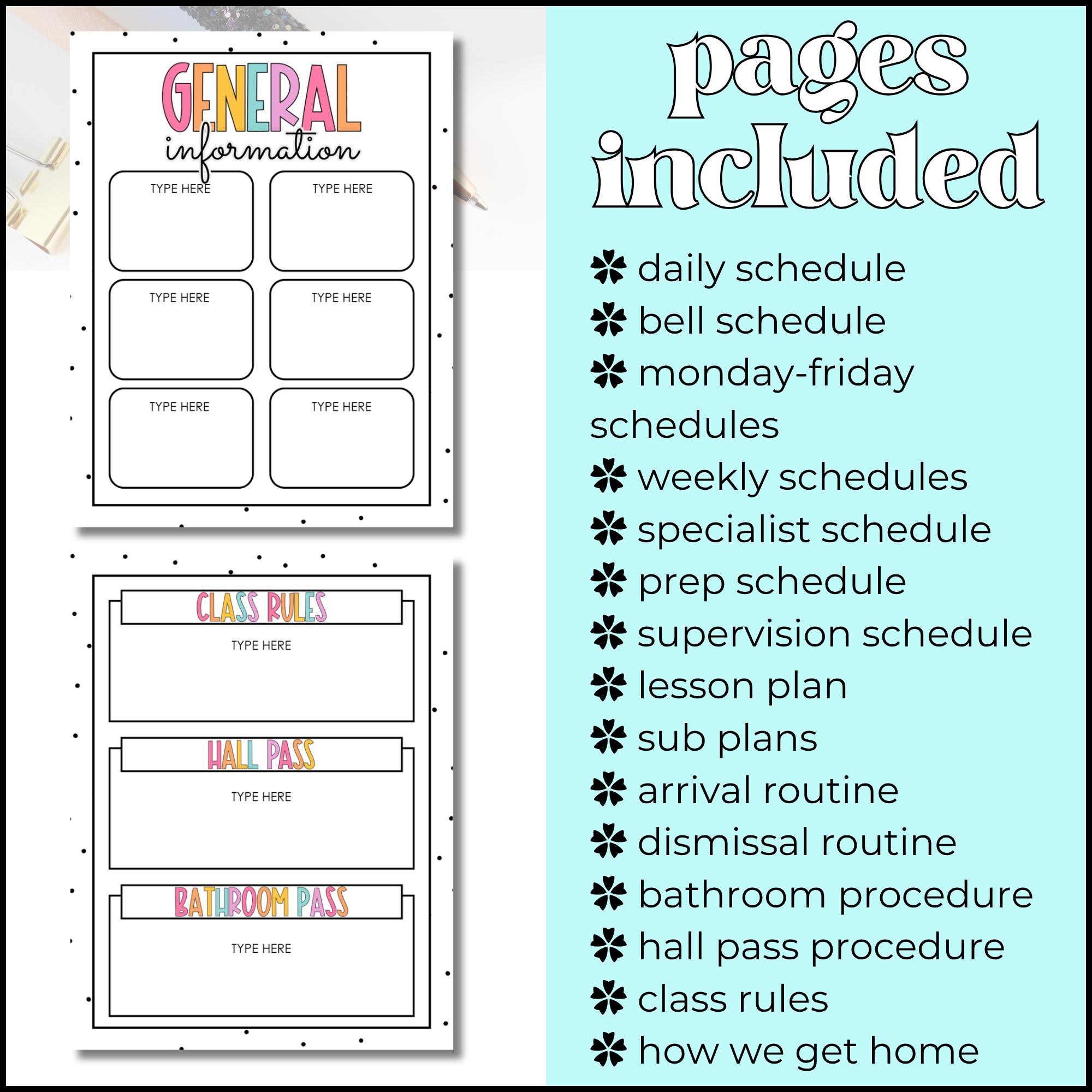 Substitute Binder Template | Editable | Classroom Management | To-do ...