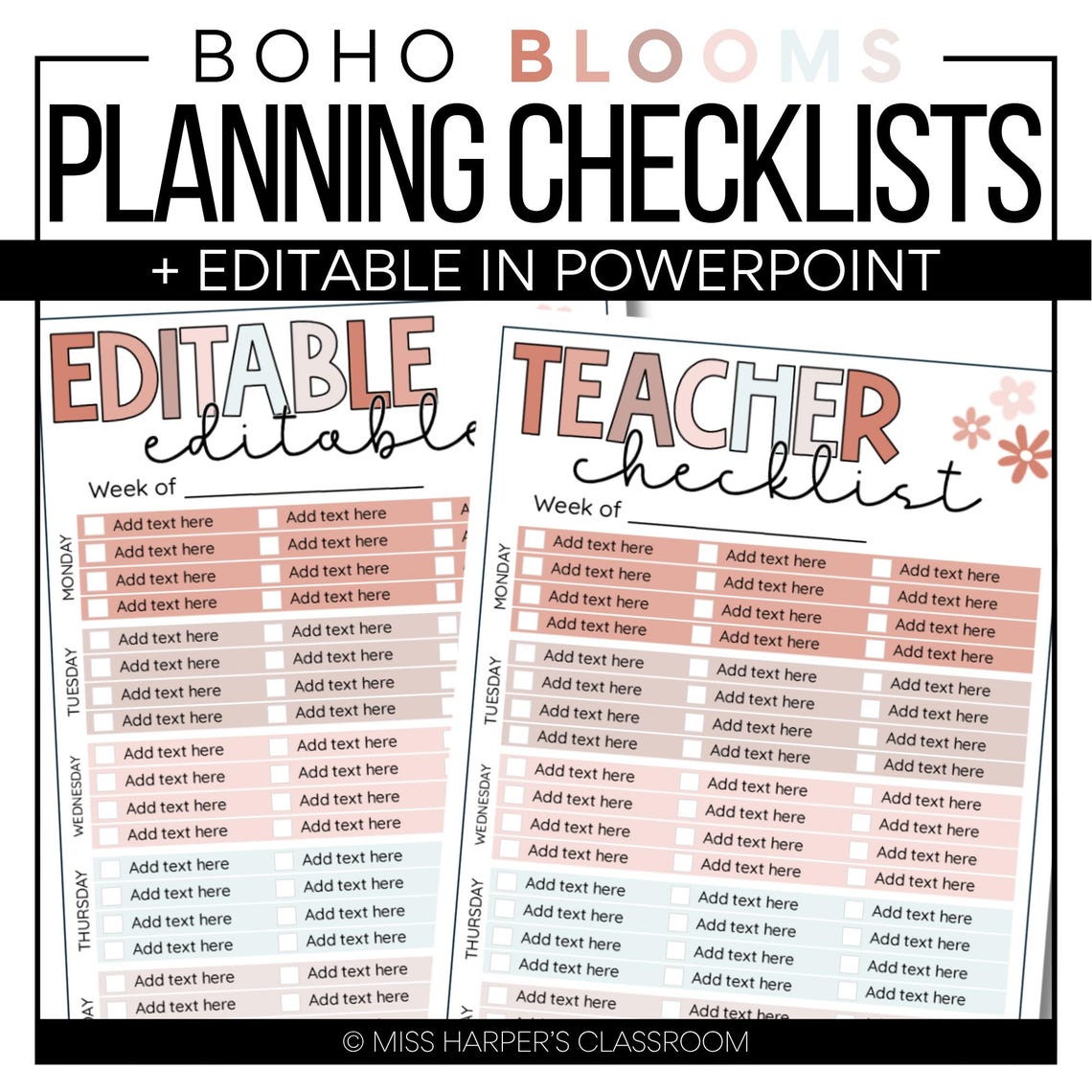 Weekly Bloom Chart Classroom Weekly Checklist Template | Boho Blooms | To-do List | Task ...