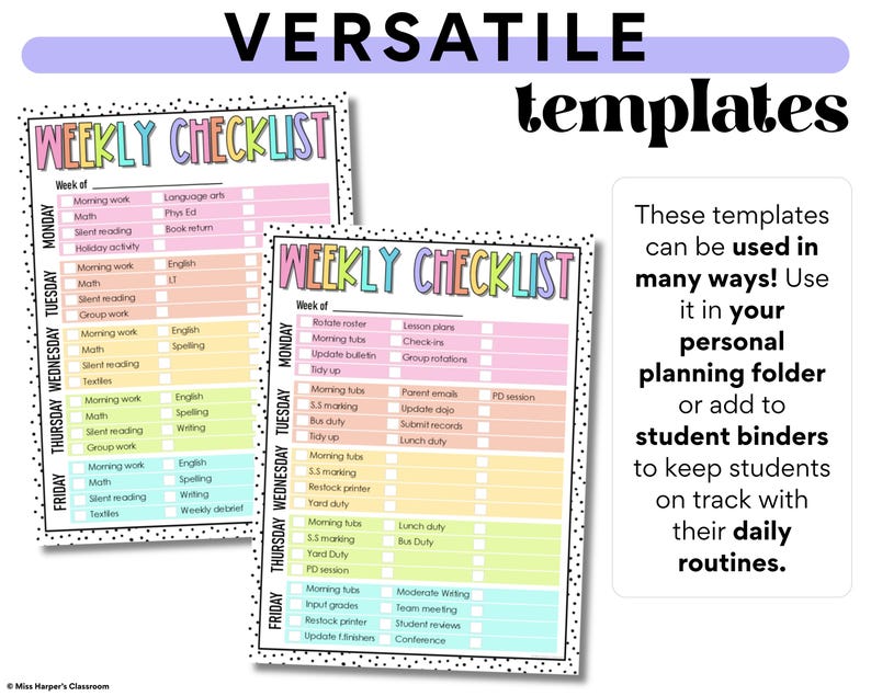 Classroom Weekly Checklist Template | Spotty Rainbow | Editable ...