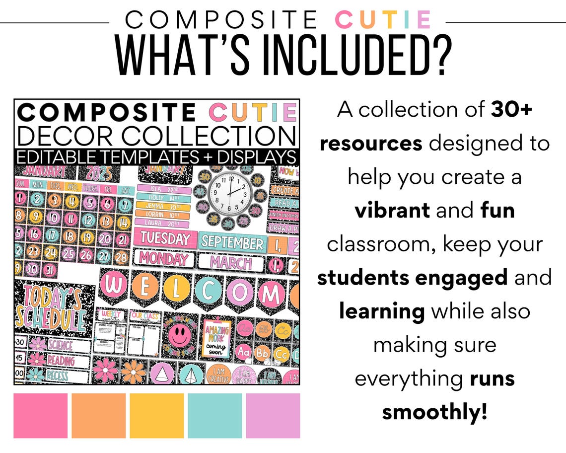 Composition Notebook Classroom Decor Bundle | Elementary, Editable ...
