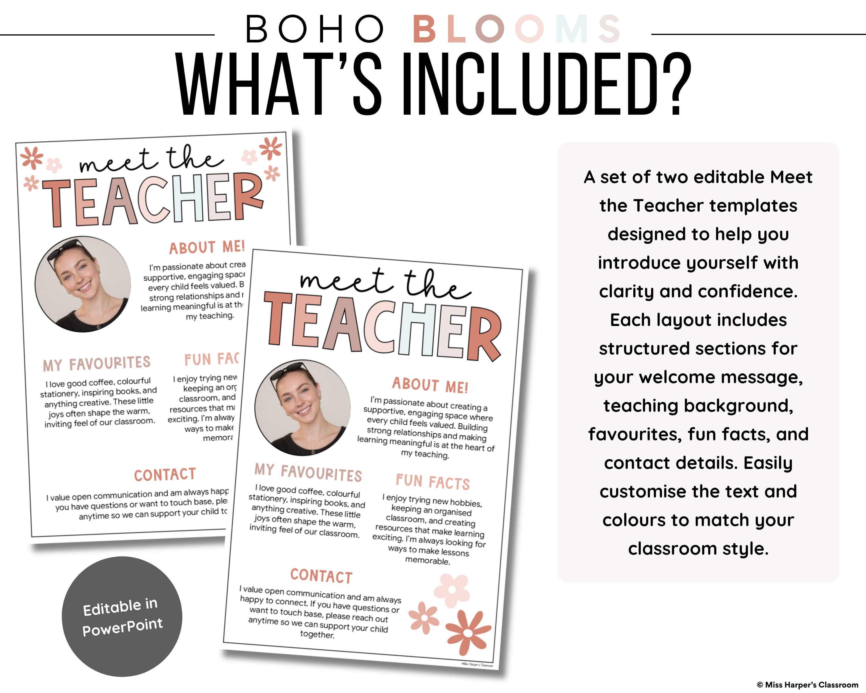 Meet the Teacher Template Editable | Digital Resource | Boho Blooms ...