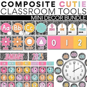 Composite Cutie Mini Classroom Decor Bundle | Composition Notebook Classroom Theme | Classroom Tools | Classroom Decor - Elementary