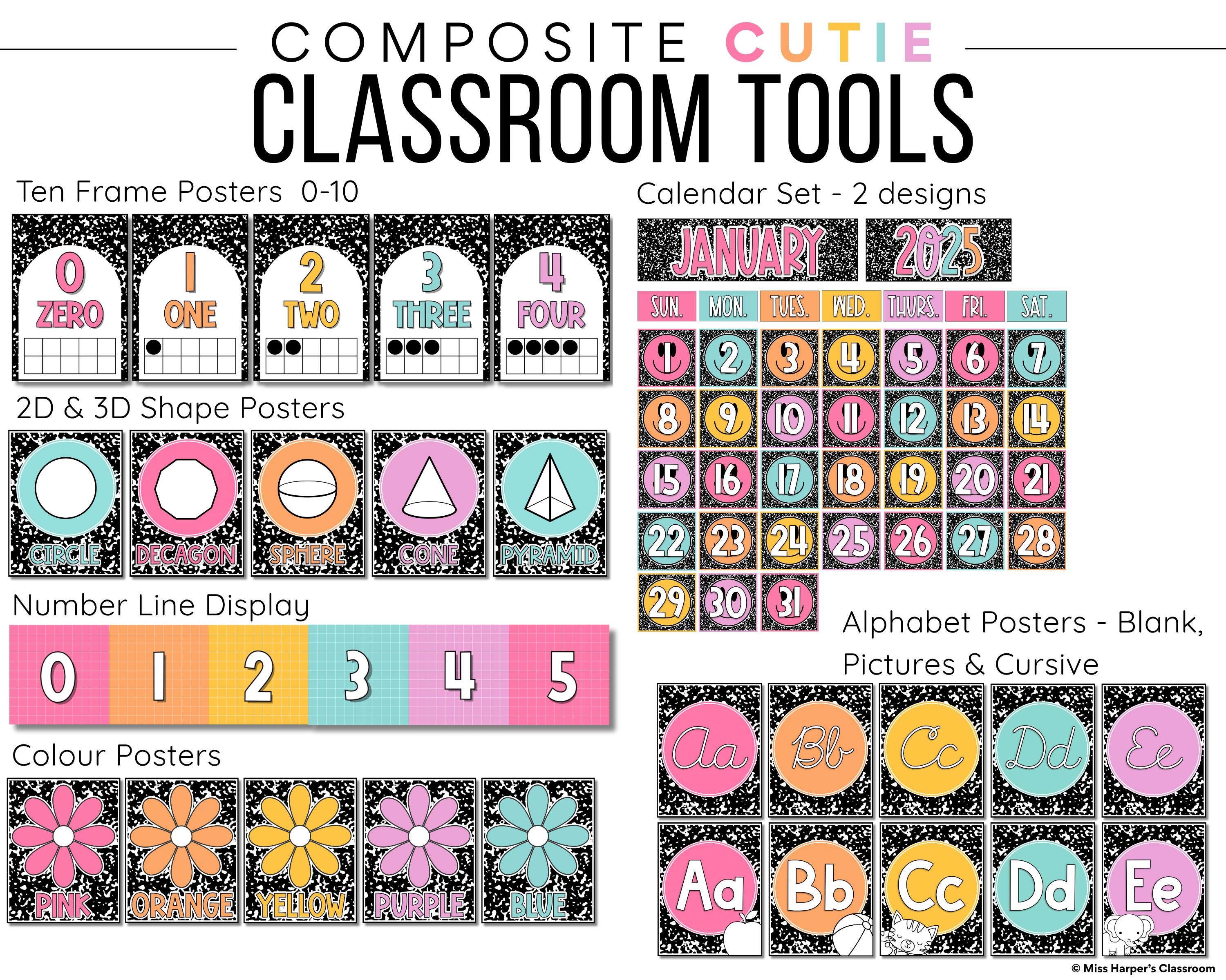 Composition Notebook Classroom Decor Bundle | Elementary, Editable ...