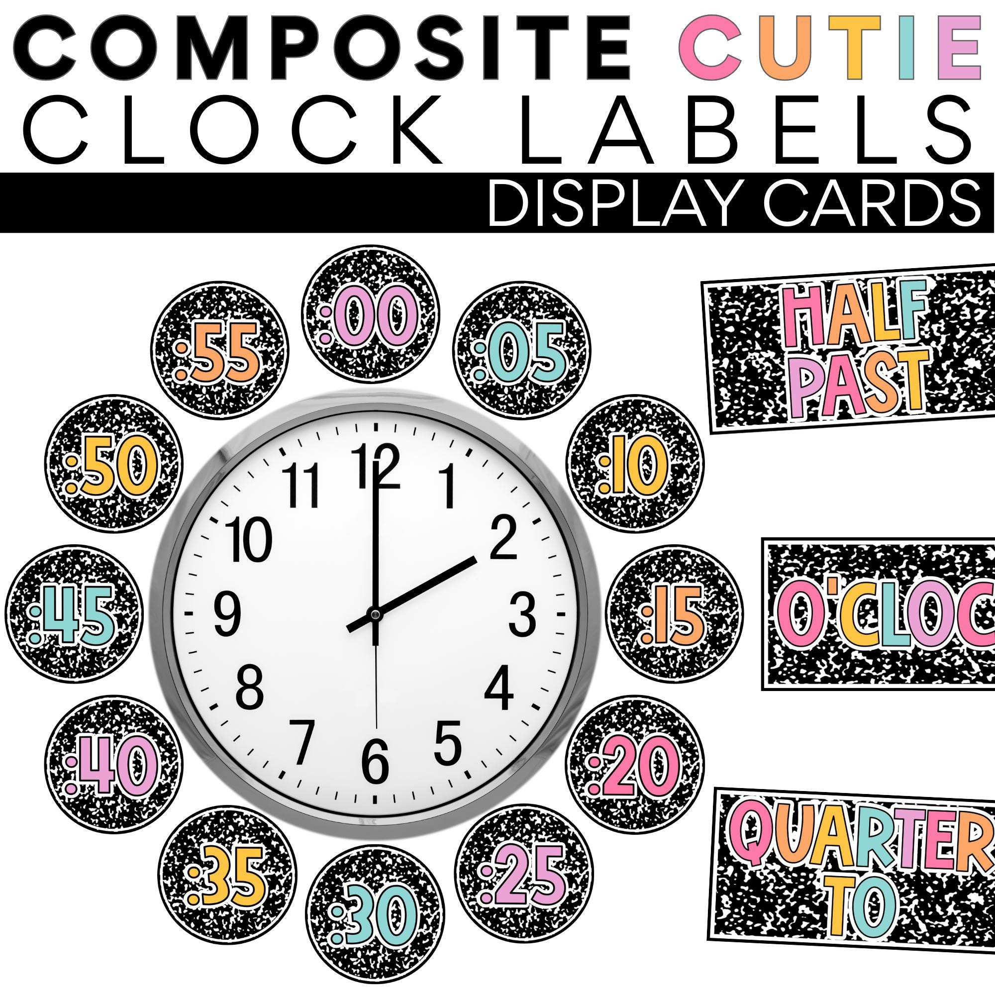 Clock Labels Digital Download | Visual Time Display | Composition ...