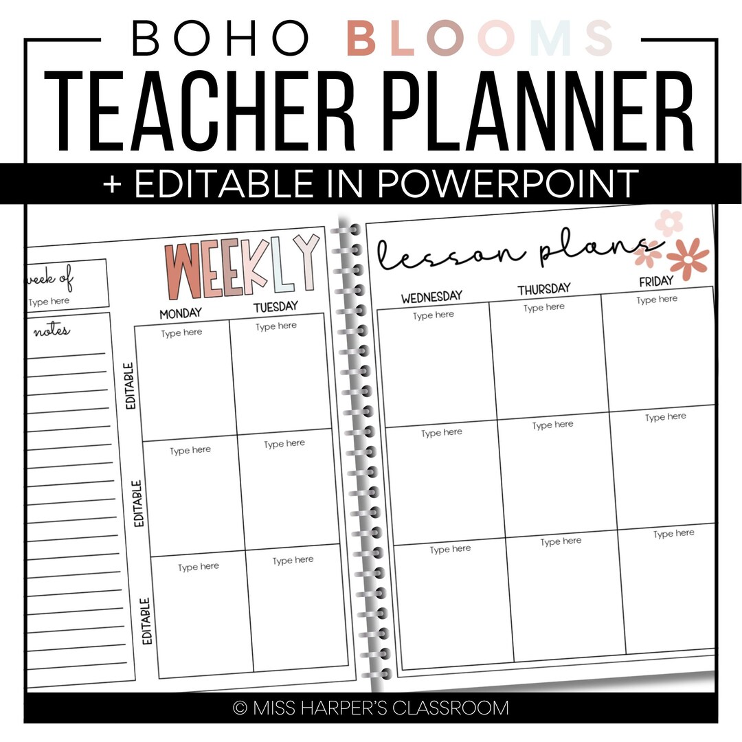 Teacher Planner Template | Boho Blooms | Printable & Editable Planner ...